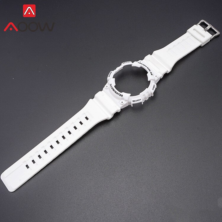 Resin Strap Bezel for Casio AQ-S810W AQS810 Sport Waterproof Men Replacement Bracelet Watch Band Protective Case Transparent: White black