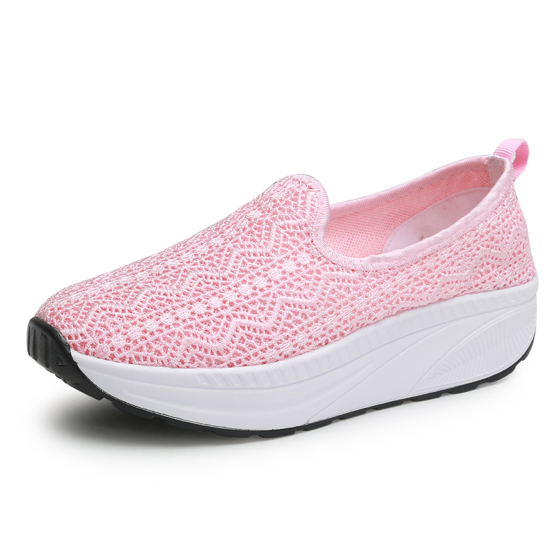 Women Slimming Shoes Women Breathable Platform Swing Shoes Mesh Breathable Height Increasing Female Toning Sneakers: Pink / 38