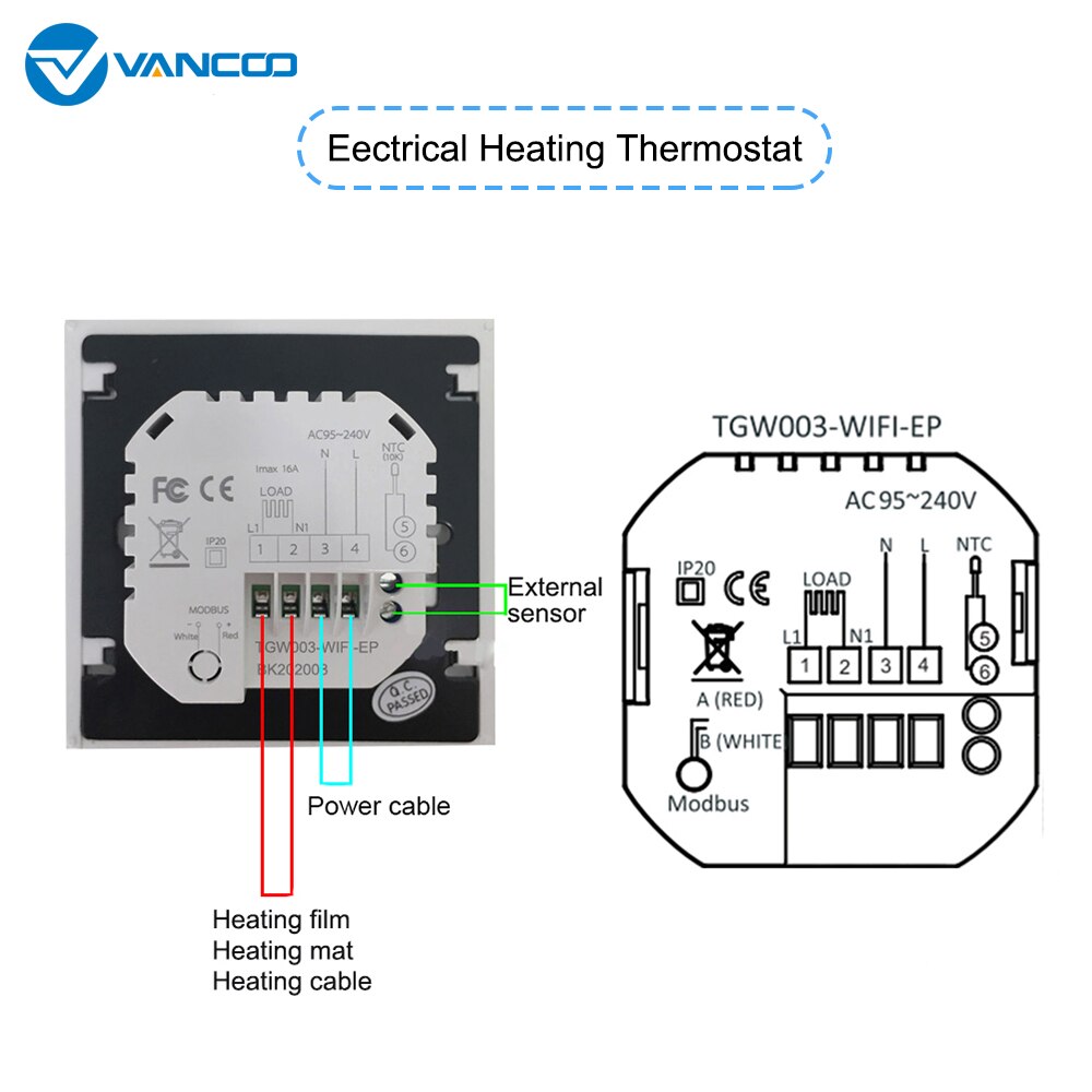 Vancoo Tuya Slimme Thermostaat Wifi Temperatuur Controller Voor Elektrische/Water Verwarming Systemen Werken Met Alexa Google Thuis: TGW003-WIFI-EP