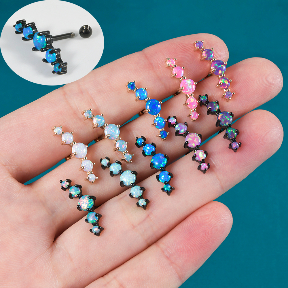 1 Stuk Chirurgisch Staal Opaal Oor Tragus Kraakbeen Stud Helix Piercing Schroef Bal Kwab Oorbellen Barbell Sieraden