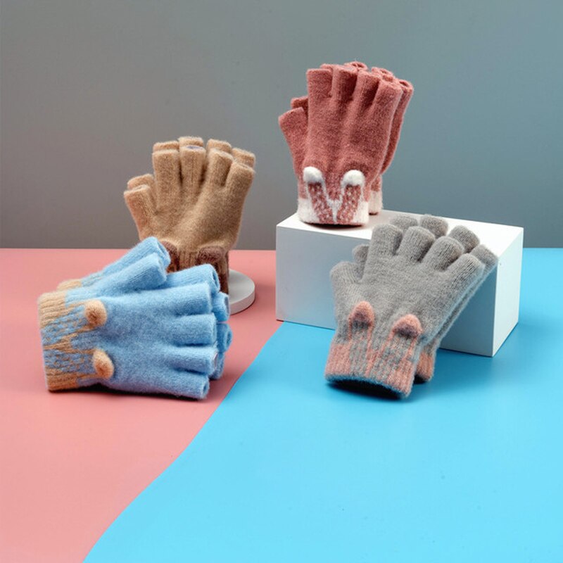 Herfst En Winter Baby Kinderen Leuke Animal Cartoon Fluwelen Warme Handschoenen Voor Jongens En Meisjes Zachte Half-Vinger Handschoenen kid 'S