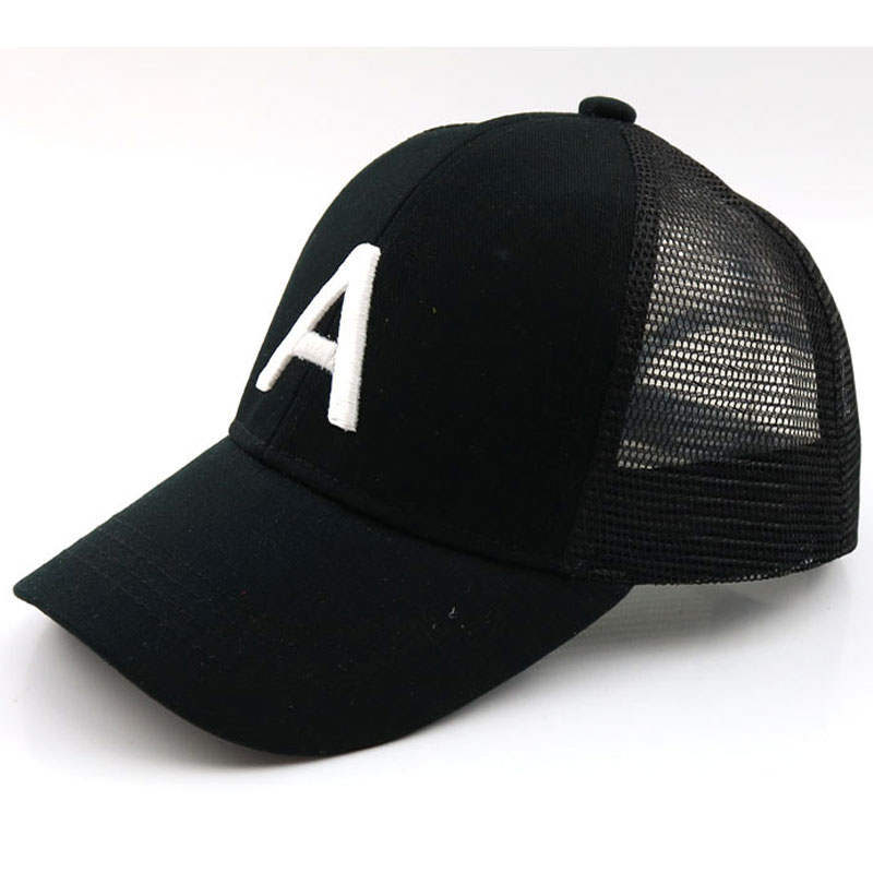 Children letter baseball cap embroidery A mesh trucker cap 3-7 Years adjustable size Black White Yellow Red: Black