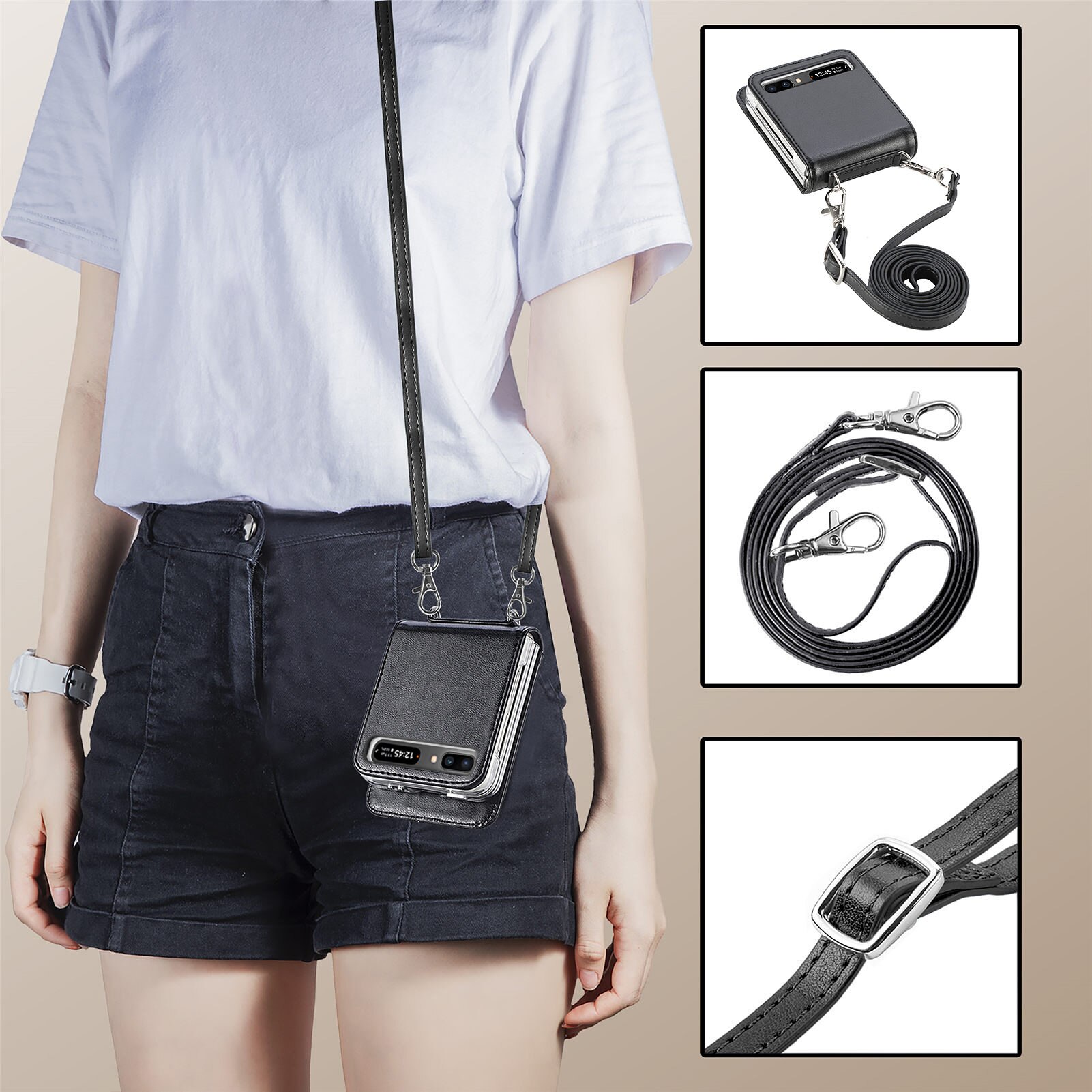 Læder pung telefonrem etui til samsung galaxy z flip 3 flip 3 5g flip kortlomme uden fingeraftryk cover fundas