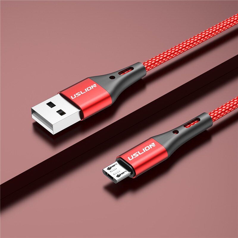 USLION 2m 3m Mikro USB Kabel 3A Schnelle Ladung Daten Kabel für Xiaomi Samsung S7 Android praktisch Mikro Ladegerät Datenkabel: rot / 0.5m