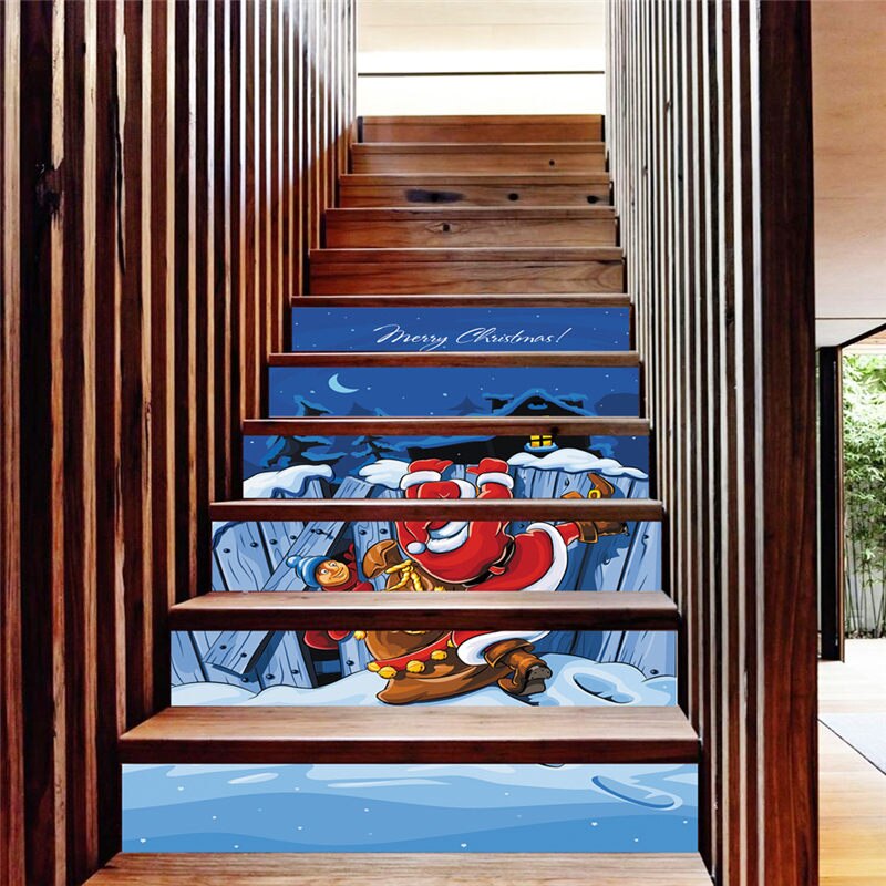 6 teile/satz Wasserdichte PVC Treppen Aufkleber Schneemann Santa Claus Weihnachten Boden Treppe Aufkleber Weihnachten Dekoration Für Heimat U3