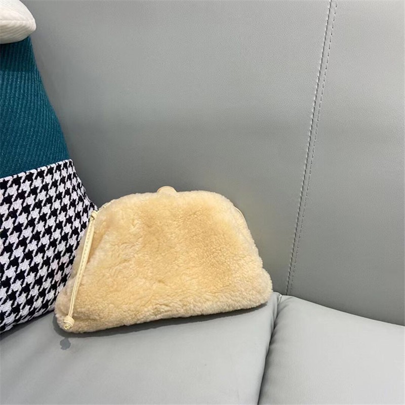 Damen-umhängetasche aus wolle, leder und #39 – herbst und winter, hochwertig, exklusiv, mit cloud-plüsch-design: Hellgelb