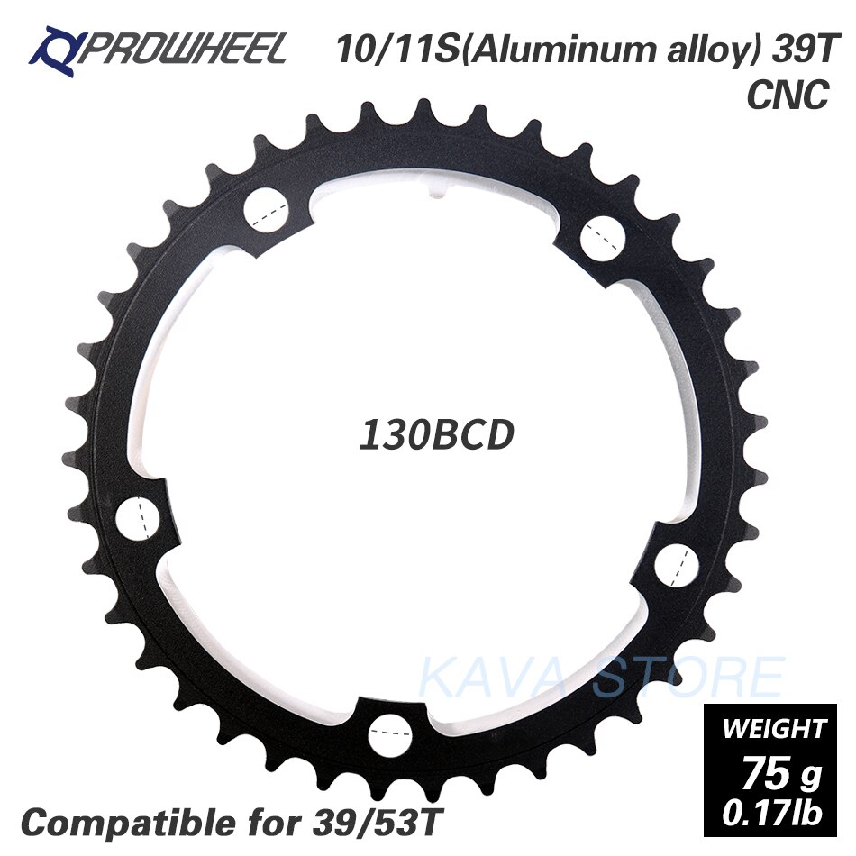 PROWHEEL route vélo plateau 110BCD 130BCD 34/39/50/53T pignon acier/alliage d'aluminium/AL-7075 CNC 8/9/10/11 vitesse chaîne: 5H 130BCD 39T AL CNC