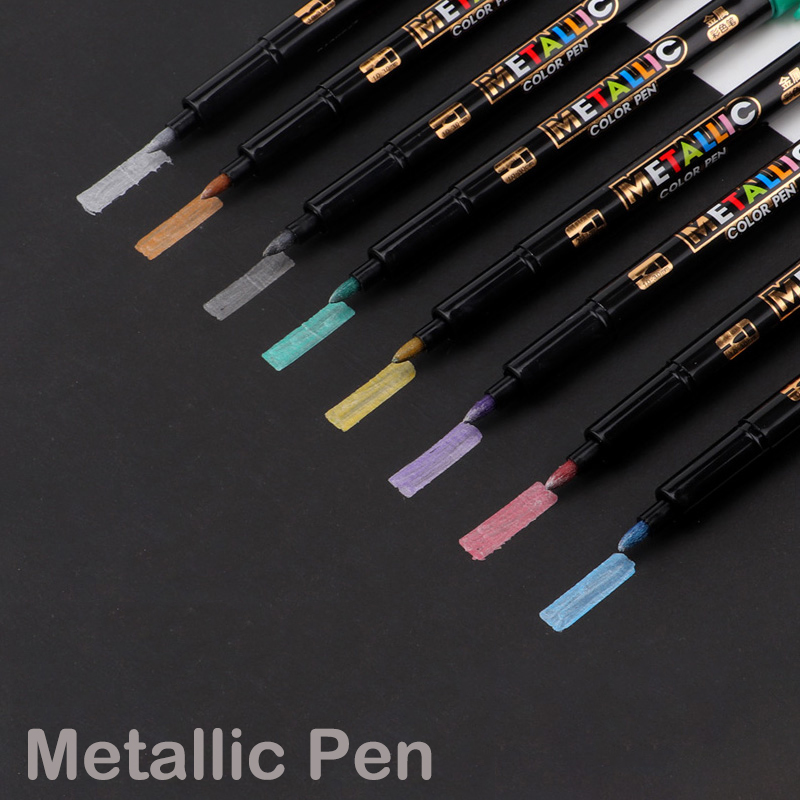 Rotulador metálico de 8 colores, rotulador de pintura al agua, pincel de dibujo permanente, bricolaje, álbum de fotos, papel de vidrio, marcador de Color, de dibujo