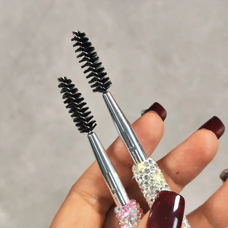 Cepillo para cejas y peine para pestañas, cepillo para cejas en ángulo de doble cabezal, cepillos para cejas, peine para pestañas, peine para tinte de pestañas con mango de diamante