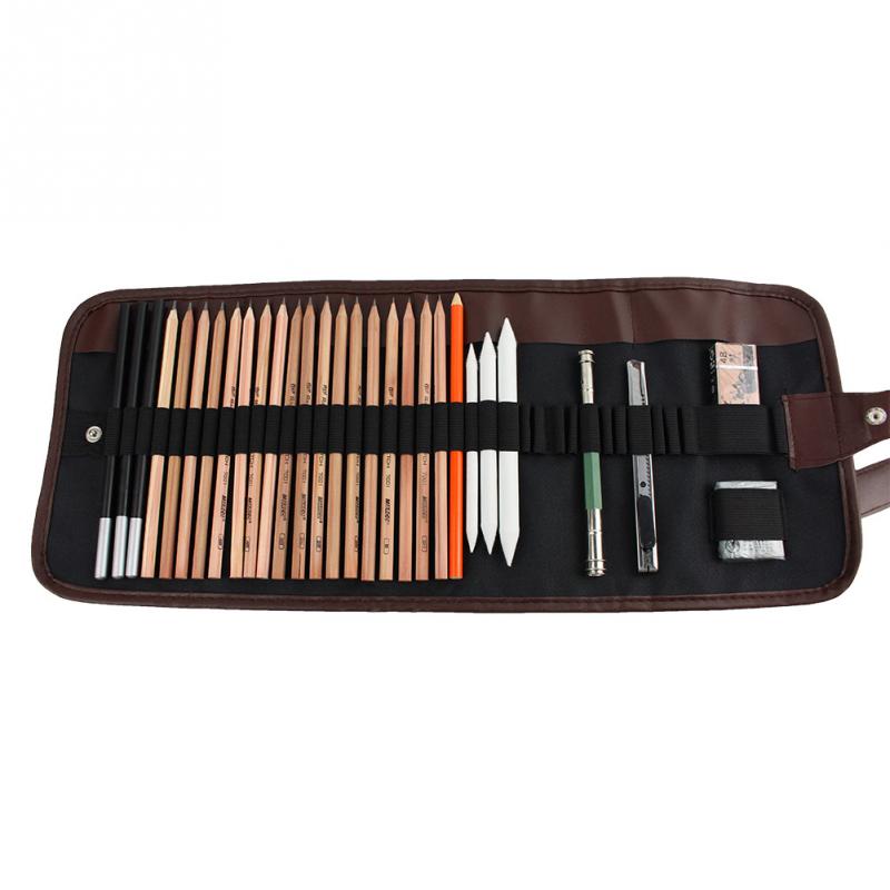 18 st blyertsskiss pennsats konstnärens pennor öronen rittillbehör med skiss målning canvas pennväska set skisspenna