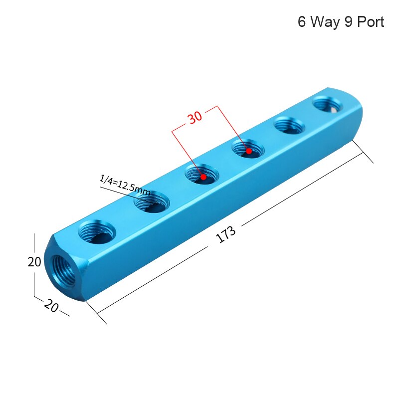 Pneumatic Components1/4" PT Thread Port 2 3 4 5 6 7 8 9 Way Pneumatic Quick Connector Air Hose Aluminum Manifold Block Splitter: 6 Way 9 Port
