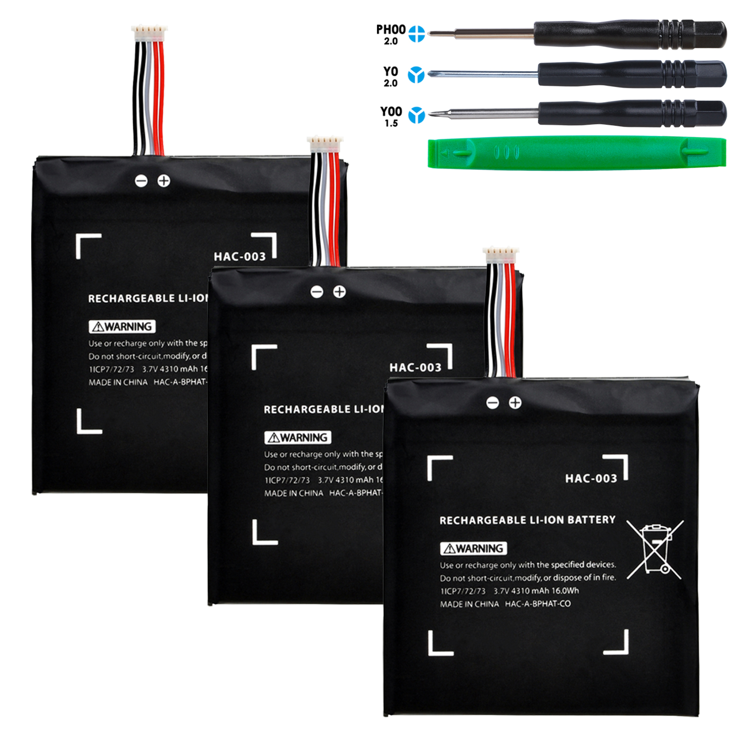 Lot de 3 batteries Li-ion rechargeables, 3.7V, 4310mAh, pour Console Nitendo Switch, avec outils d&#39;installation, HAC 003