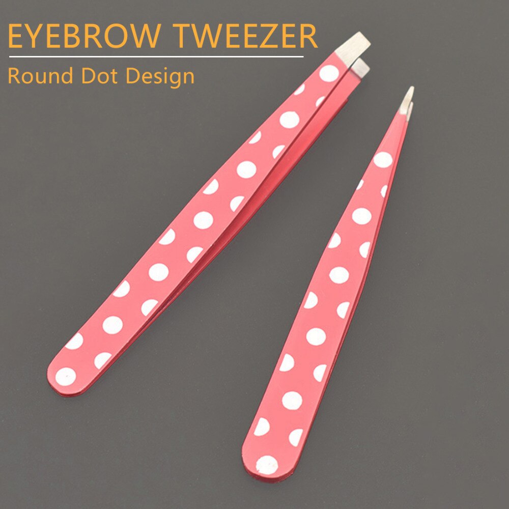 Tip en Platte Koppen 2 stks/set Rvs Roze Stippen Wenkbrauw Pincet Clip Ontharing Schoonheid Fuctional Make-Up Tool Kit