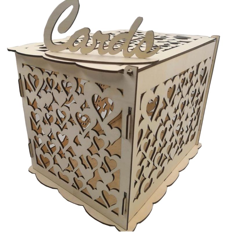 DIY Wooden Hollow Cards Letter Box Container Wedding Party Decor for Home and Bedroom Cards Box
