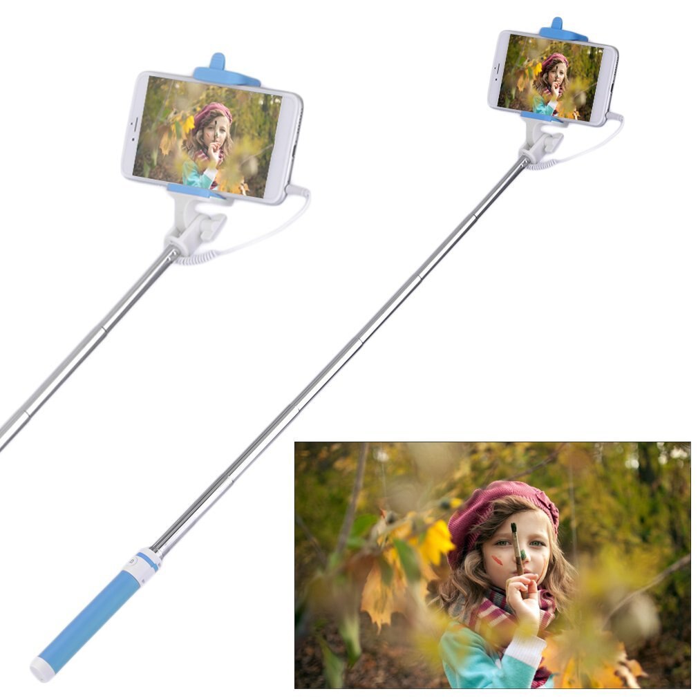 Wired Extendable Handheld Remote Shutter Selfie Stick Monopod For Phone