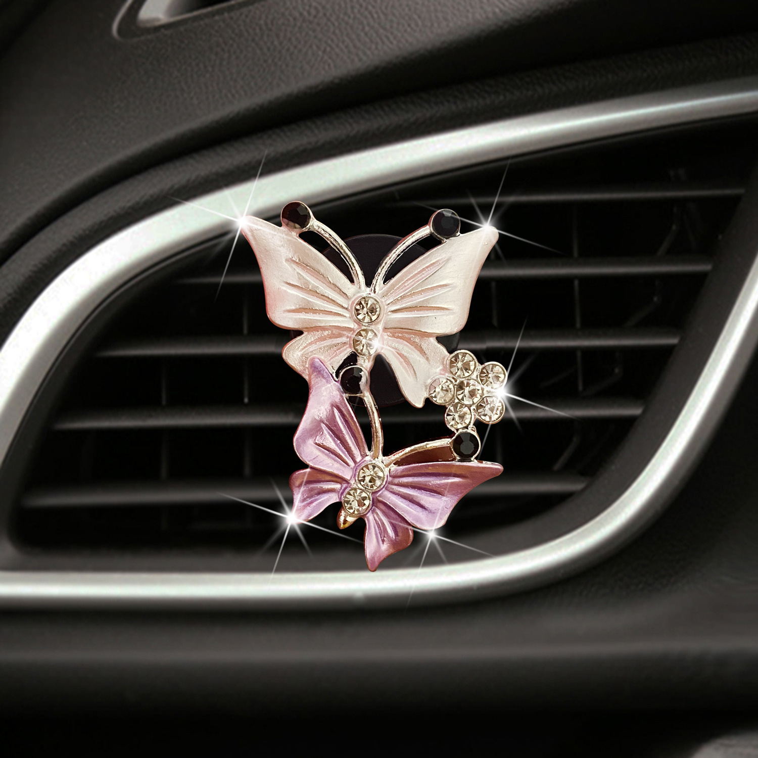 Air Freshener Butterfly Car-styling Car Perfume Natural Smell Air Conditioner Butterfly Diamond Aromatherapy Decoration Clip: Pink