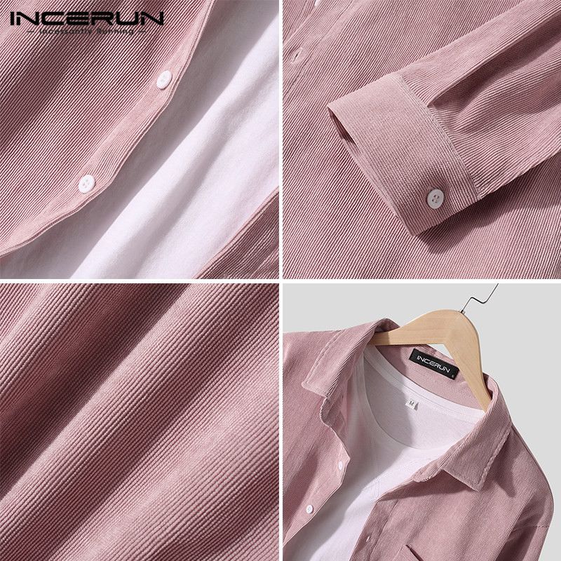 Efterår herre fløjlsskjorte ensfarvet langærmet revers mærke streetwear bluse chic camisa masculina incerun s -3xl