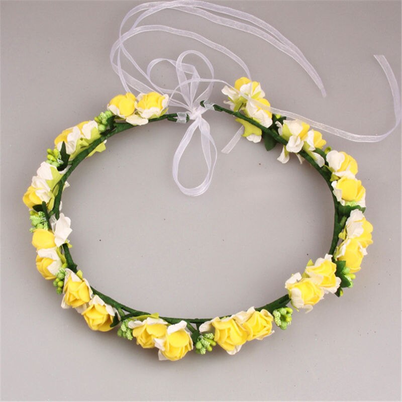 Women Wedding Artificial Flower Wreath Handmade Fabric Adjustable Wreath Head wear Flower Crown Bride Hair Accessories: Yellow