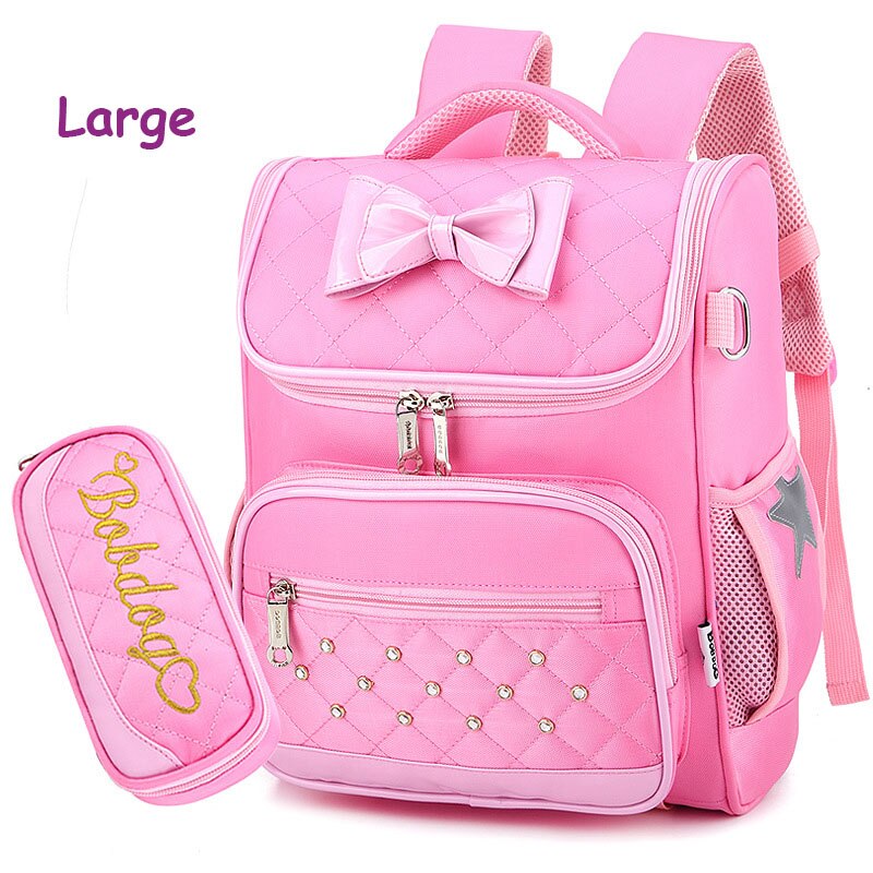 6-10 jahre Mädchen Schule Taschen Bogen Prinzessin Rucksäcke Kinder Schule Taschen Kinder Mädchen Schulranzen Knapsack mochila infantil menina: large pink