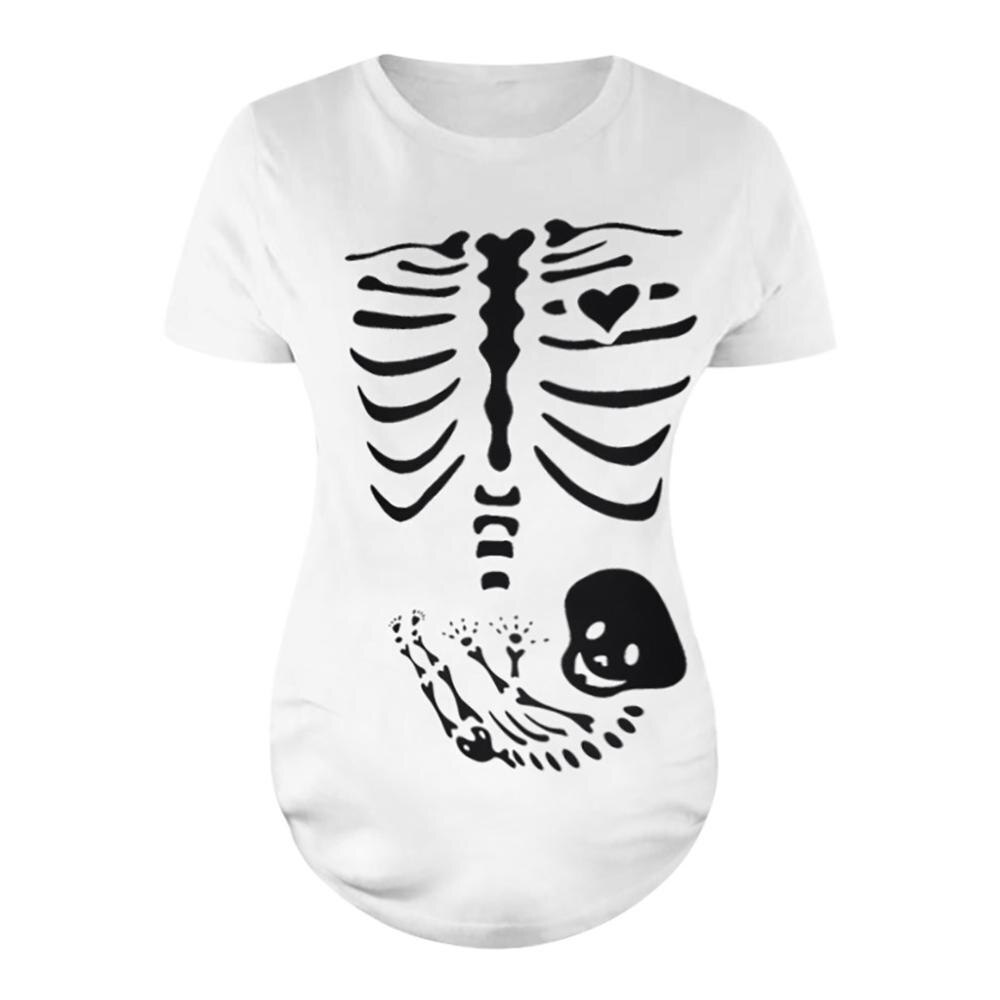 Maternity Dresses Pregnant Woman Clothes Pregnant women short-sleeved round neck skull print shirt T-shirt ropa maternidad A1