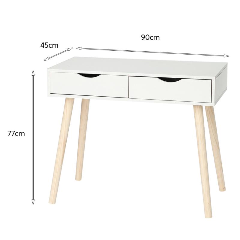 90*45*77CM White Simple Desk Double Drawer Desk Desk Dining Table Computer Desk Wooden Table Play Games Learn For Student HWC