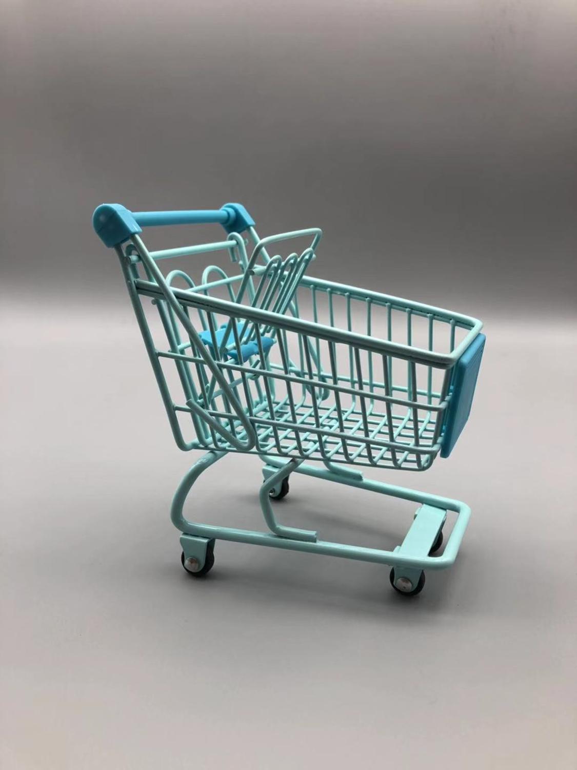 Mini Shopping Handcart Mode Supermarket Toy Holder gadget storage Shopping Trolley Cute: S / SKy Blue