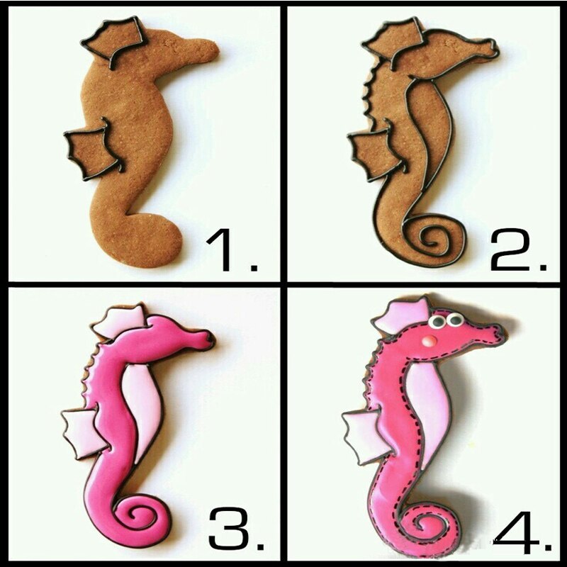 Goedkope hippocampusvormige roestvrijstalen koekjesvormpjes voor het bakken van taarten  dh068