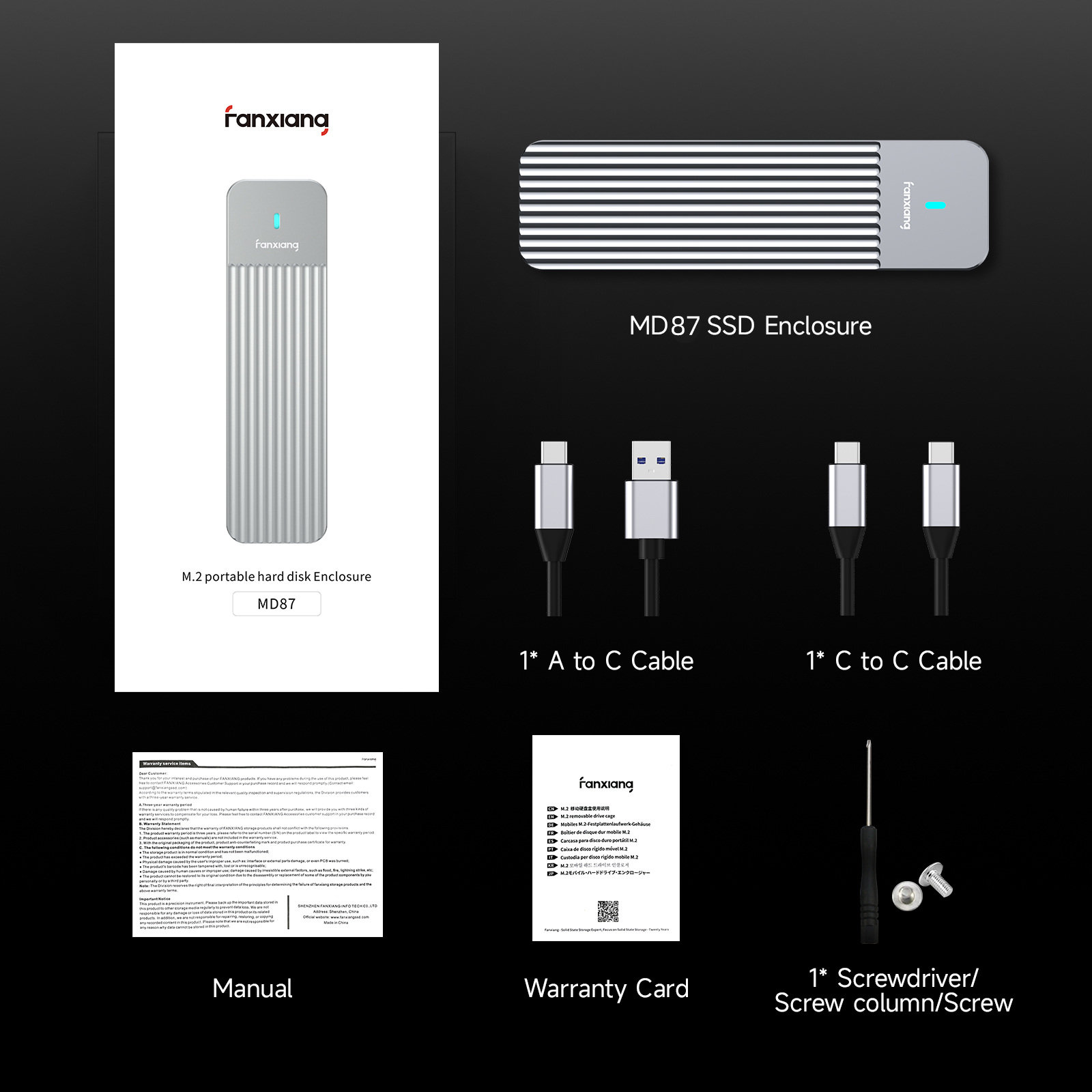 Fanxiang MD87 M.2 SSD Enclosure 10Gbps NVMe/NGFF-SATA Dual Protocol USB 3.2 Gen2 Type C Supports M/B+M Keys/2230/2242/2260/2280: Default Title