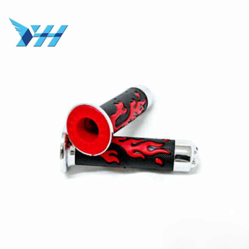 A Pair of 7/8", 22cm Skull Flame Gel Hand Grips Motorcycle Bar Ends Rubber Handle Grips Red