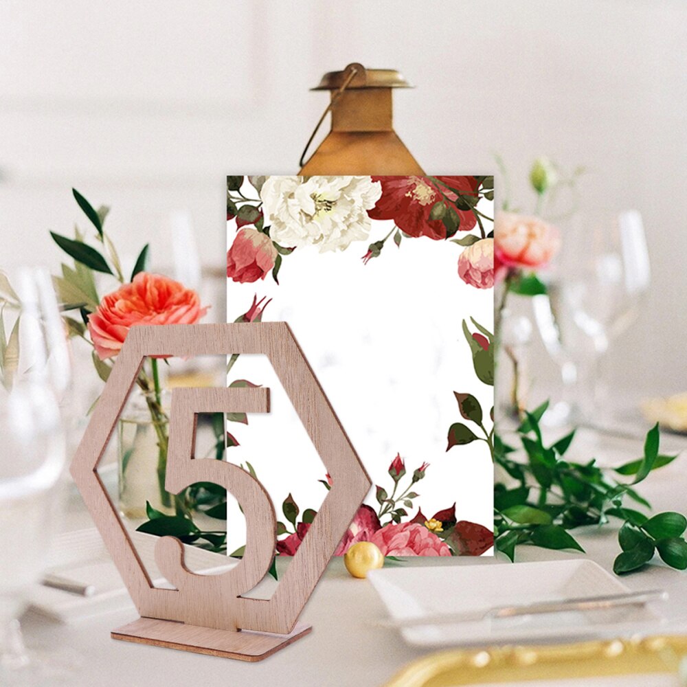 20PCS 1-20 Number Seat Wooden Hexagon Seat Number Wedding Wooden Table Numbers Decor Hollow-out Wooden Table Number Decoration f