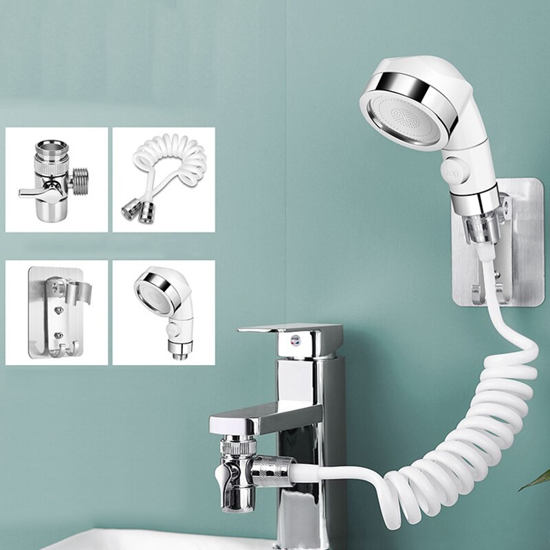 Faucet External Shower Set Including Diverter &amp; Holder Rack &amp; Retractable Hose Switchable Universal Tap Extender Sprayer MAZI888: B