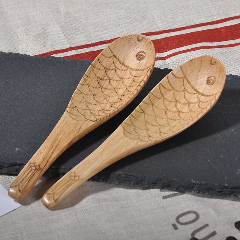 Cuillère à riz en bois en forme de poisson, pagaie à riz en forme de poisson, cuillère de service, cuillère à riz, manche ergonomique pour ustensiles de cuisine antiadhésifs
