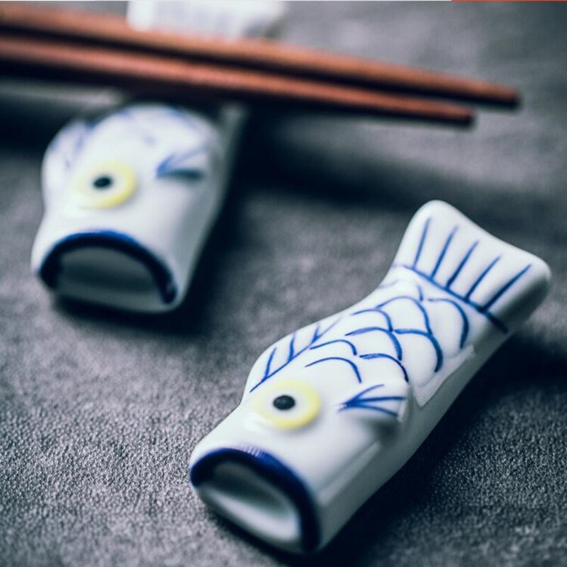 Japanese Carp Streamer Shape Ceramic Cute Chopsticks Holder Stand Rest Pillow Fork Spoon Rack Shelf Dinner Table Kitchen Utensil
