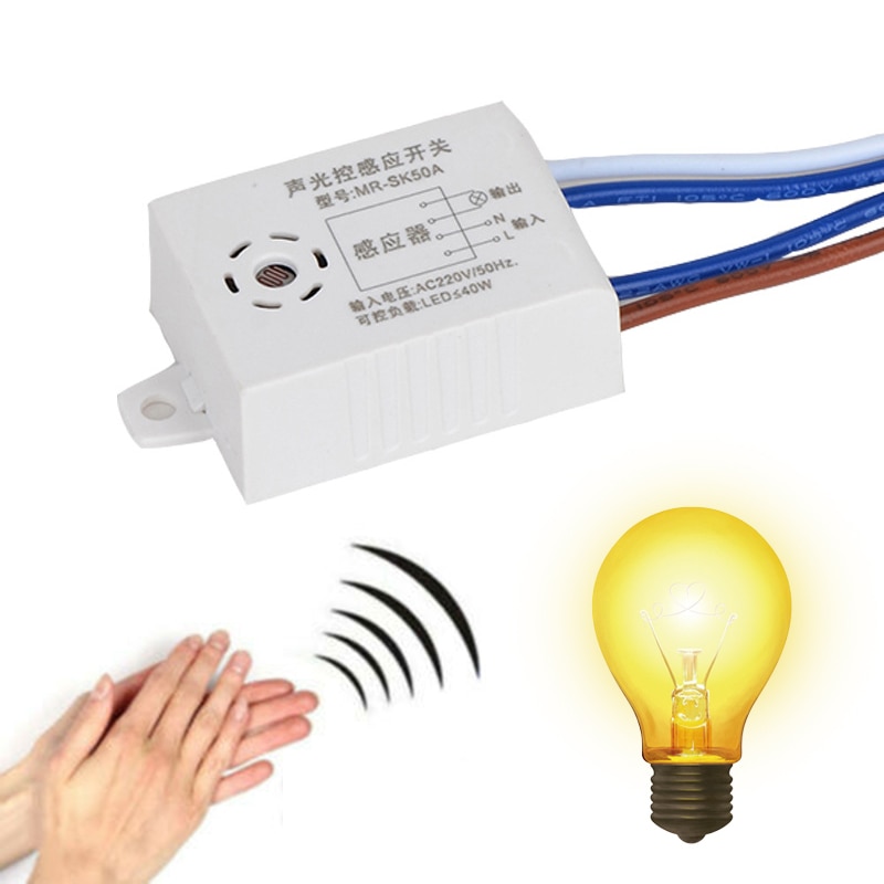 Automatic ON / OFF Light Circuit Light Switch AC 220V 50 / 60Hz Acousto-optic Control Sensor Switch