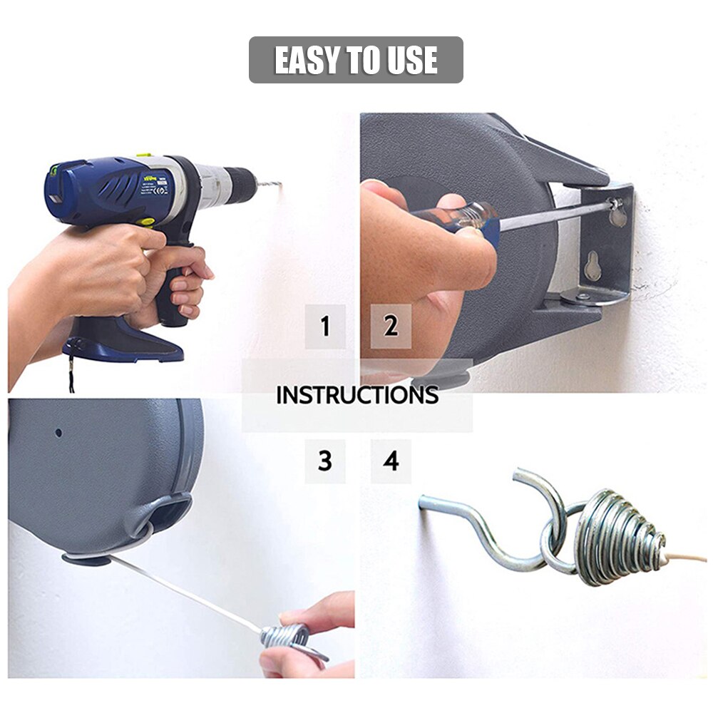 Retractable Clothesline Portable Heavy Duty PVC Retracting Clothes Line Single Line 49 Feet Clothes Drying Rack for Indoors