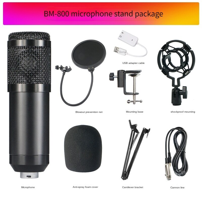Bm 800 Studio Condenser Microphone V8 Sound Card Karaoke Bluetooth Speaker with Microphone Stand Condenser USB MIC: Black BM800 Bracket