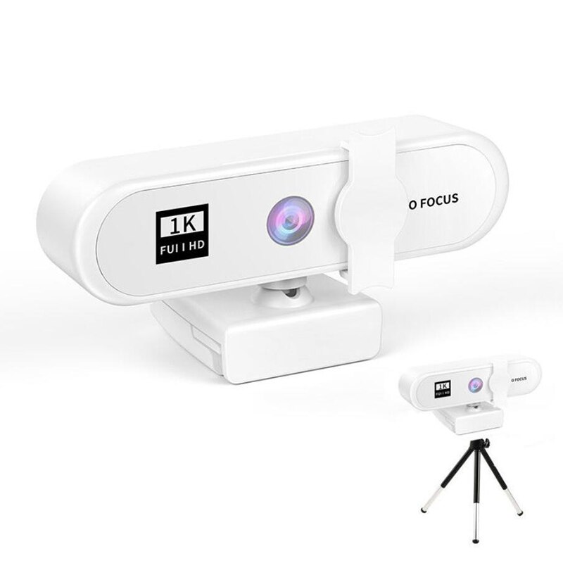 4K Webcam 1080P Full HD web cam Auto Focus Web Camera PC and Laptop 2k WebCam with Microphone Cover Tripod for Live meeting: white 1k