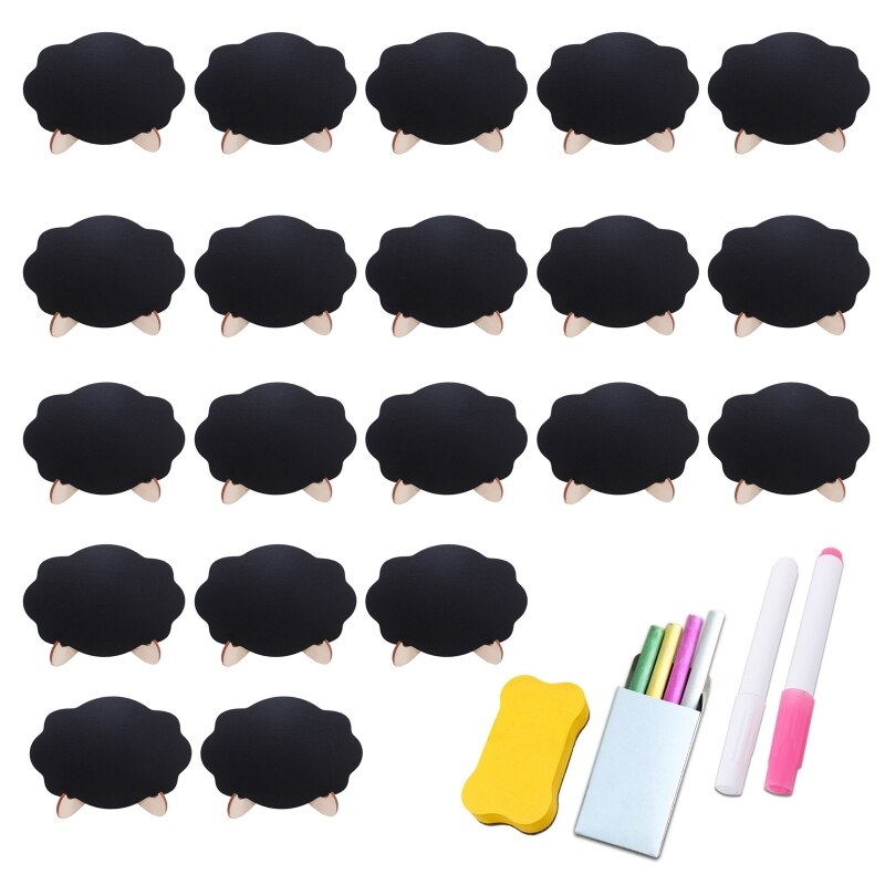 20 Pack Wooden White Framed Chalkboard Labels with Easel Stand Mini Chalkboard