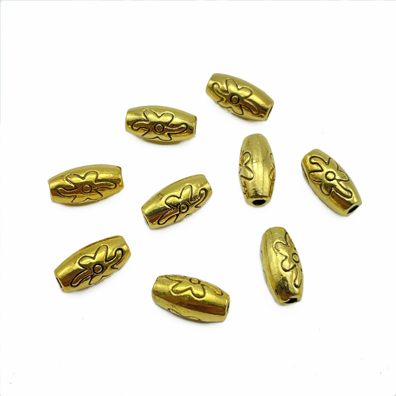 JunKang-Cuentas de grano de arroz con patrón tallado, accesorios para collar, pulsera hecha a mano, bricolaje, , 20 Uds.: Negro