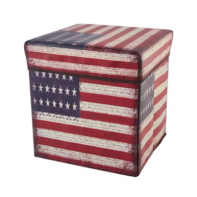 Foldable Storage Ottoman Square Cube Coffee Table Multipurpose Footrest Stool for Bedroom and Living Room Storage 30x30cm: US flag