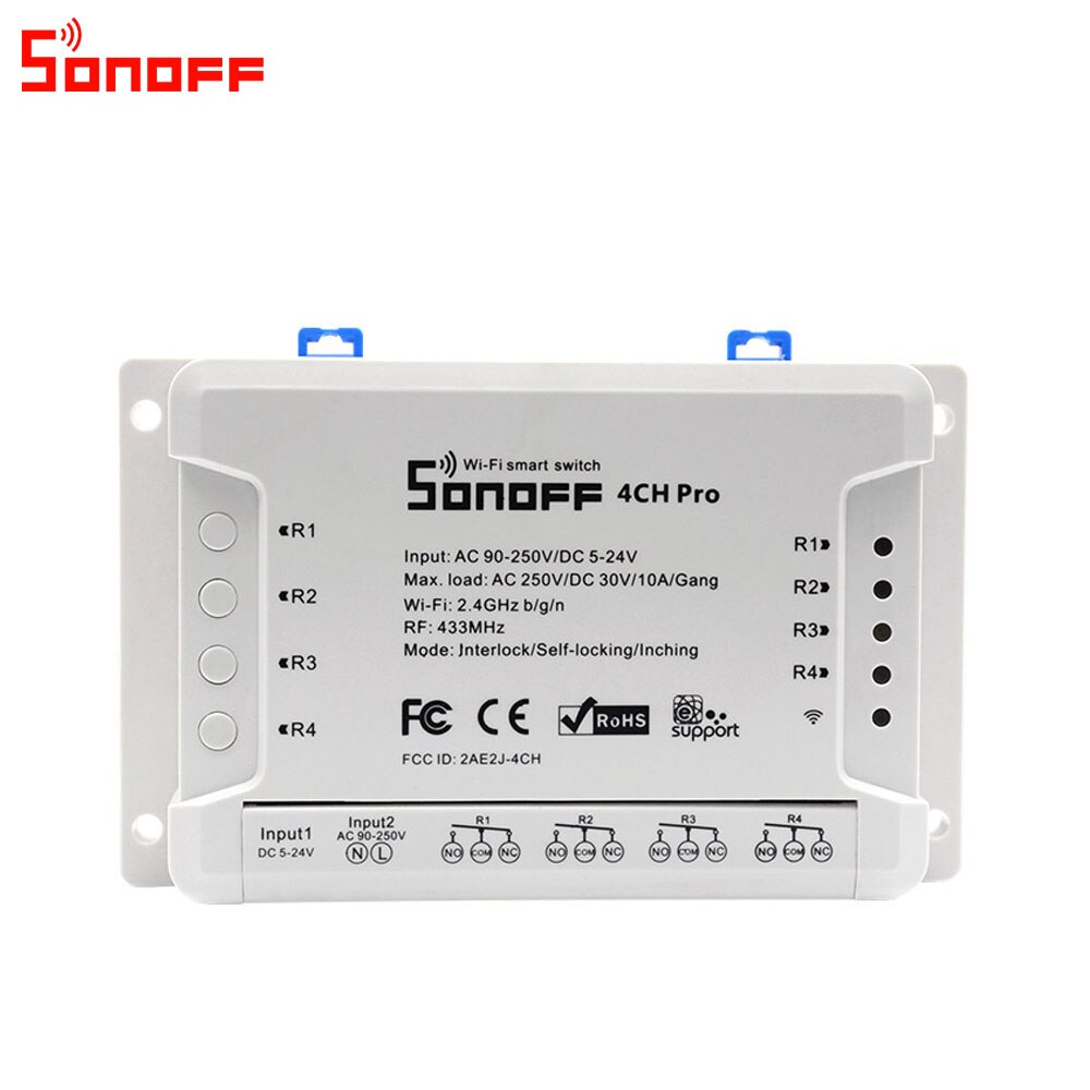 Itead Sonoff 4CH Pro R2/R3 Wifi Switch 4 Channel Inching Self-Locking Interlock Smart RF Control Remote Switch Work with Alexa