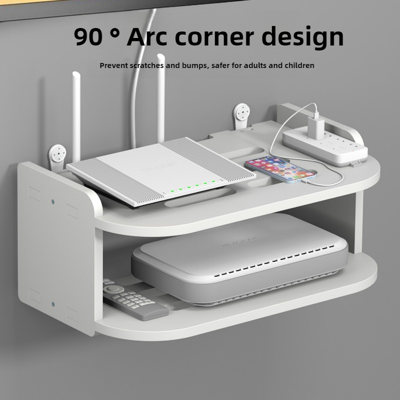 Wall Mount Router Shelf Punch-free TV Set-top Box Floating Hanging Rack Home Power Strip Wifi Router Storage Holder Wood