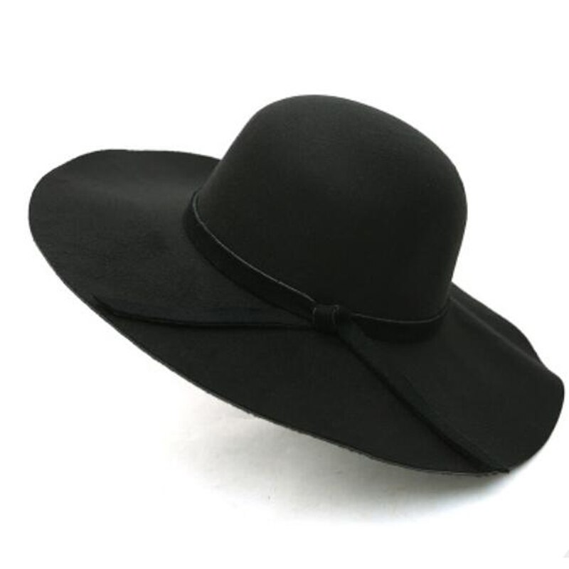 Felt Bowler Hawkins Felt Cap Wide Brim Ladies Trilby Feminino Hat Women Men Jazz Church Godfather Sombrero Caps Wool Fedora Hats: Black