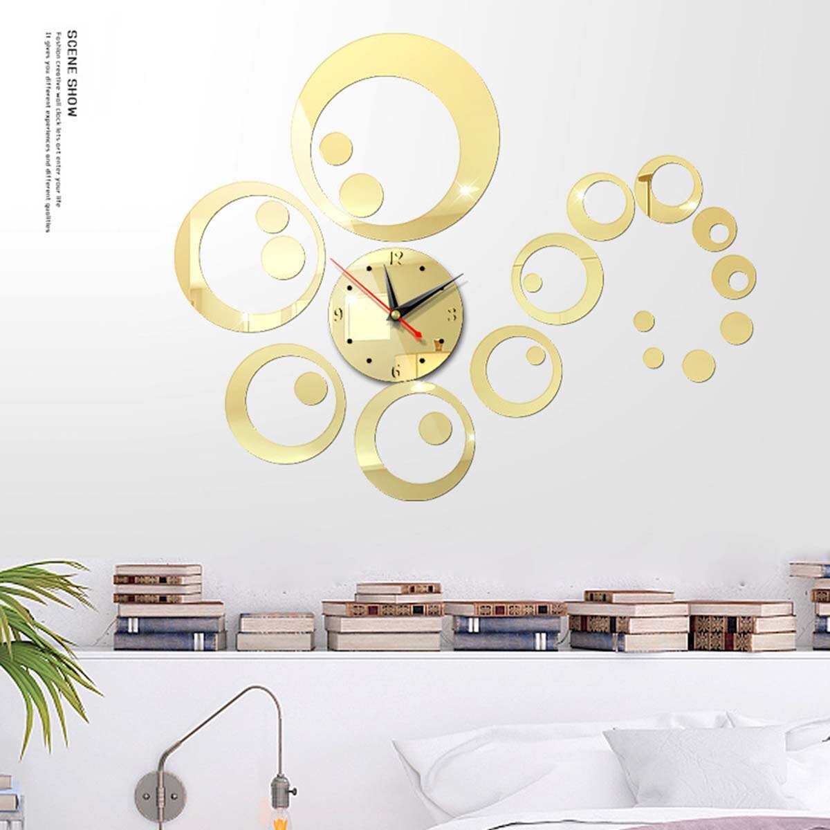 Faroot 3d acryl muursticker huishouden woonkamer kantoor spiegel dempen decoratieve muursticker klok