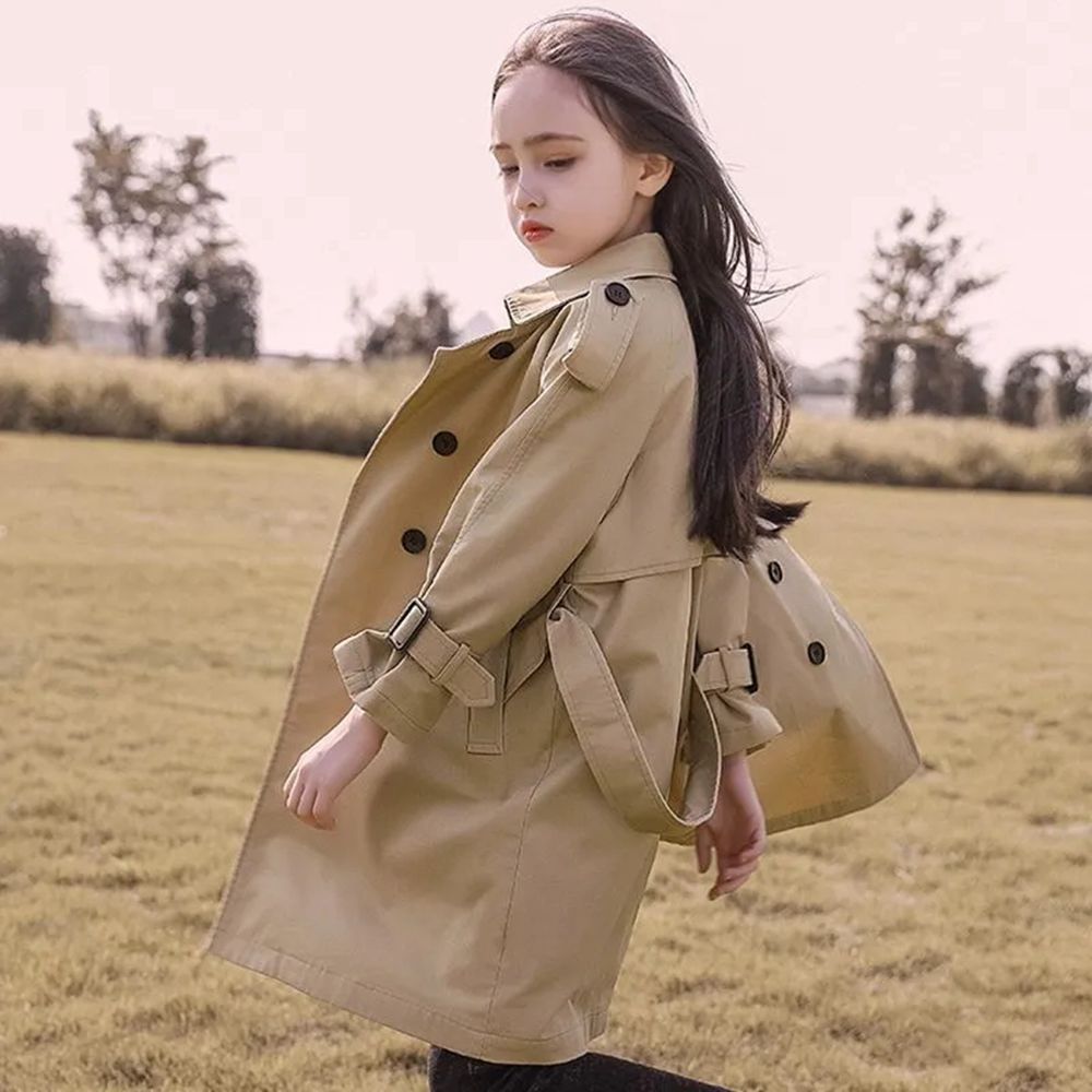 2022 Spring Kids Jacket For Girls Khaki Trench CoatsTurn Down Collar Long Coat For Girls Teenagers Windbreaker For Girls 12 13