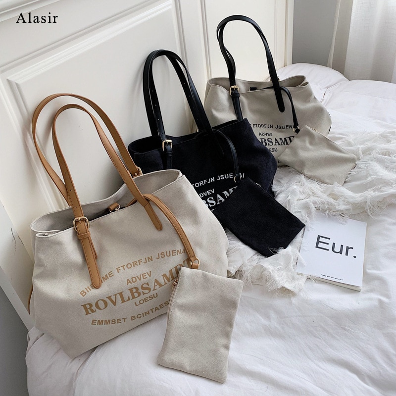 Alasir fashion canvas tas voor dames, grote boodschappentas, schoudertassen van canvas, dameshandtas, casual tote bags, handtassen met letters.