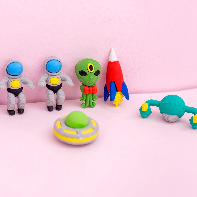 4 kpl ulkoavaruuden pyyhekumisarja ei-pvc-miniraketti astronautti alien kumiset pyyhekumit lyijykynällä lapsille koululaiselle  a6389