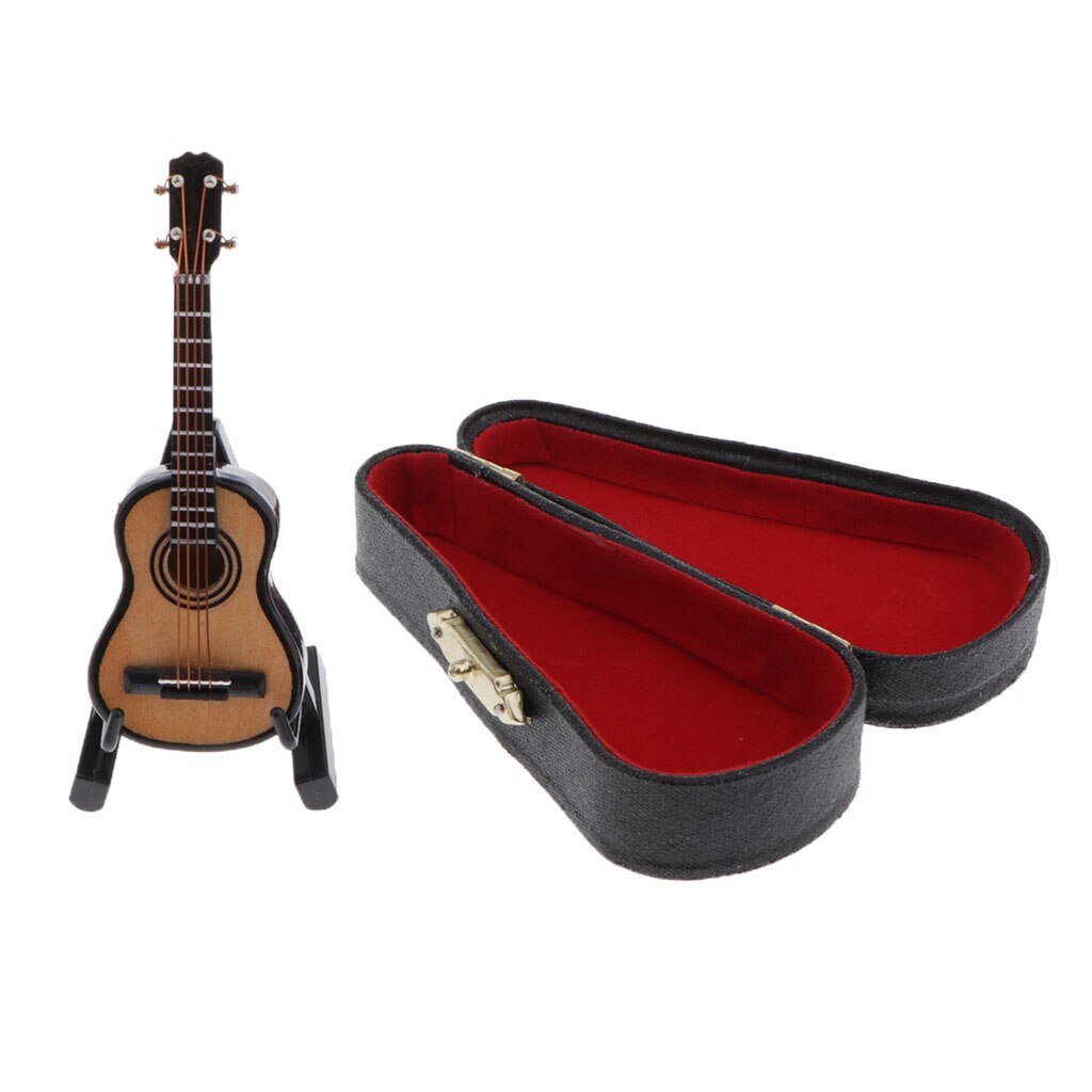 1/12 -skala miniature musikinstrument træ guitar model med stativ til dukkehus musik rum eller eventyr havedekoration