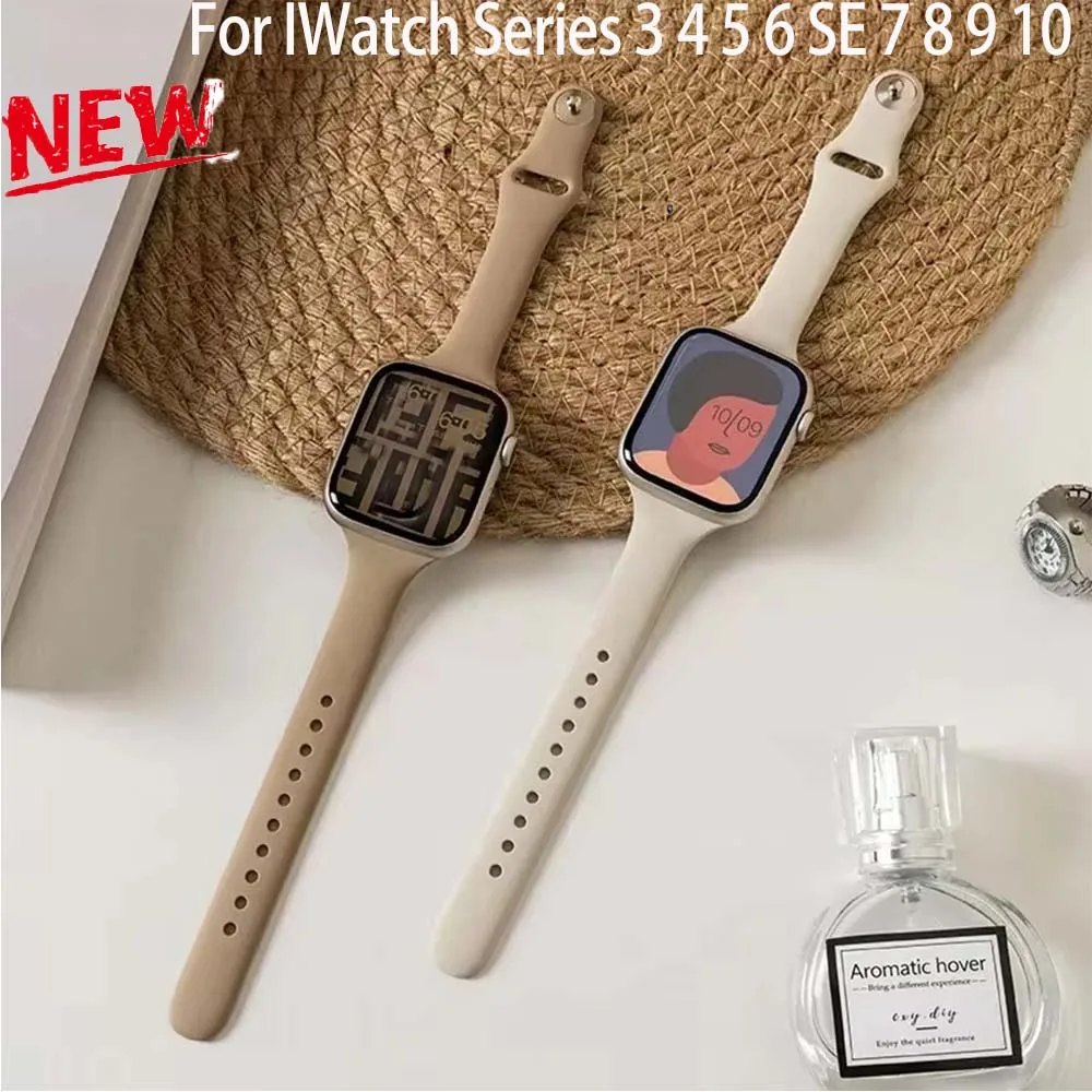 Dünnes Silikonarmband für Apfel Uhr 40 44 mm 45 mm 41 mm 38 mm 42 mm einfarbiges Armbinde für IWatch Serie 3 4 5 6 SE 7 8 9 10