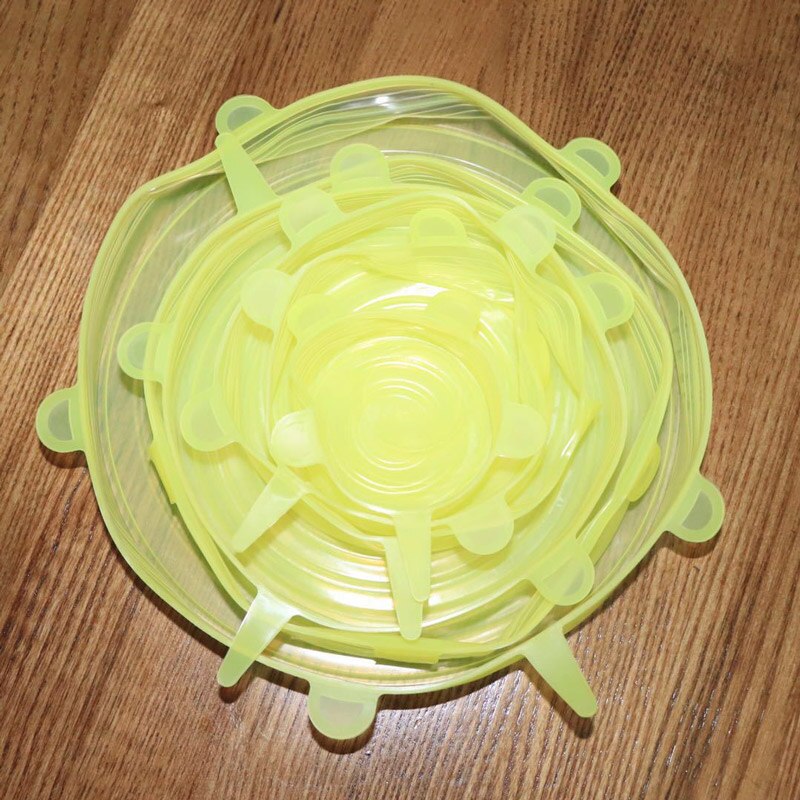 6pc silicone couvercle extensible réutilisable universel silicone bol pot couvercle conservation des aliments couvercle cuisson silicone couvercle accessoires de cuisine: 110g yellow 6pcs